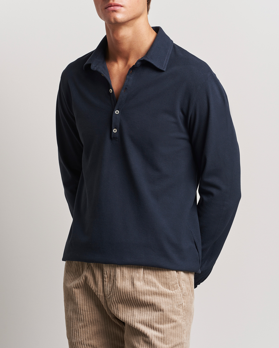 Herren | Pullover | Massimo Alba | Ischia Cotton/Cashmere Long Sleeve Polo Navy
