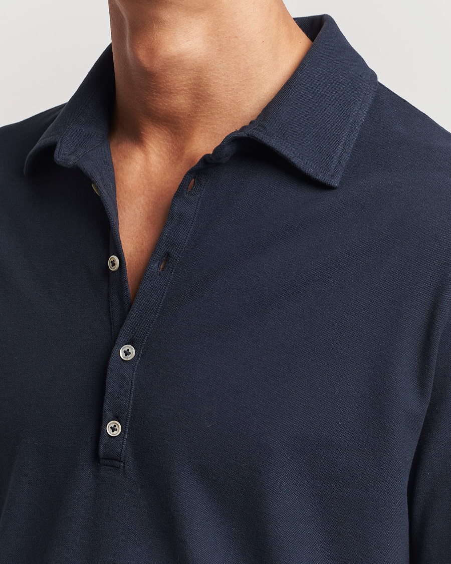 Herren | Pullover | Massimo Alba | Ischia Cotton/Cashmere Long Sleeve Polo Navy