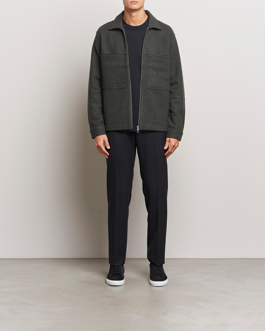 Herren | Pullover | NN07 | Isak Boiled Wool Full Zip Dark Army