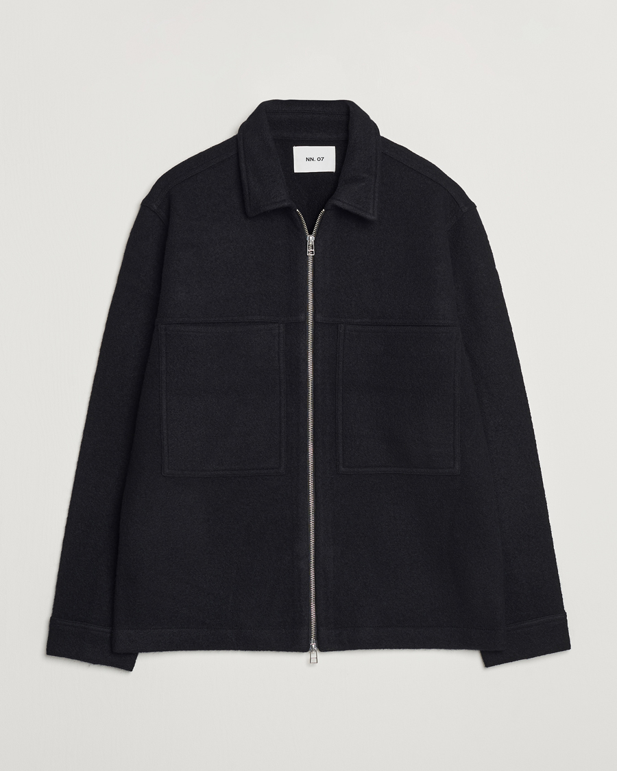 Herren | Pullover | NN07 | Isak Boiled Wool Full Zip Black