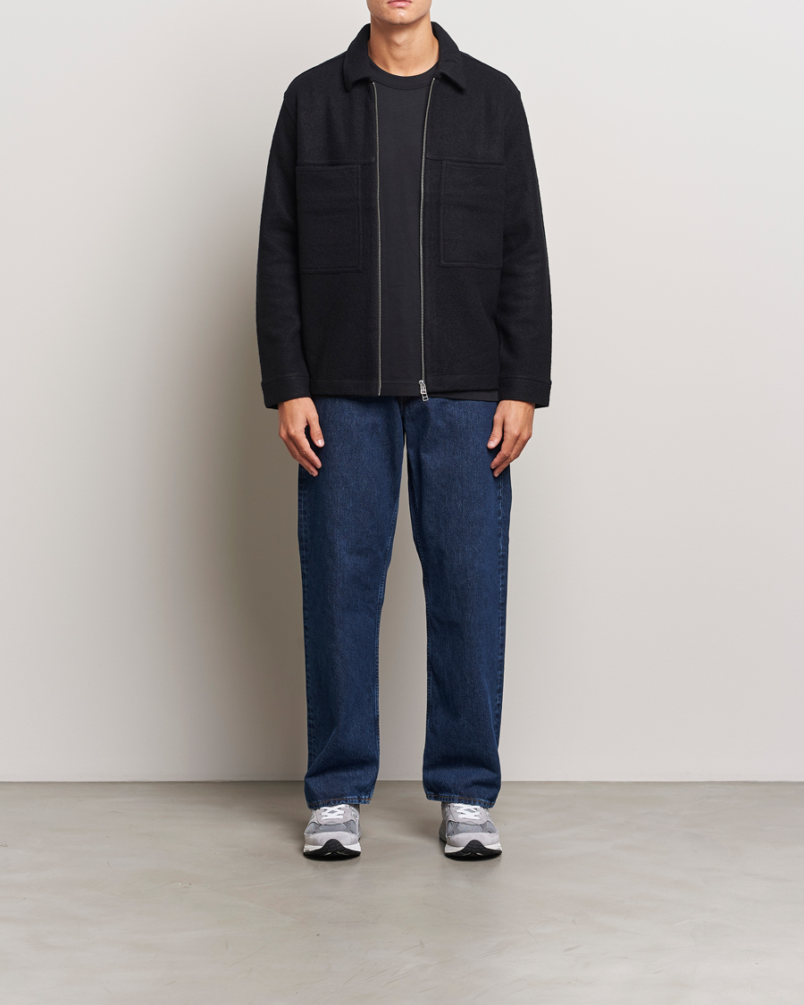 Herren | Pullover | NN07 | Isak Boiled Wool Full Zip Black