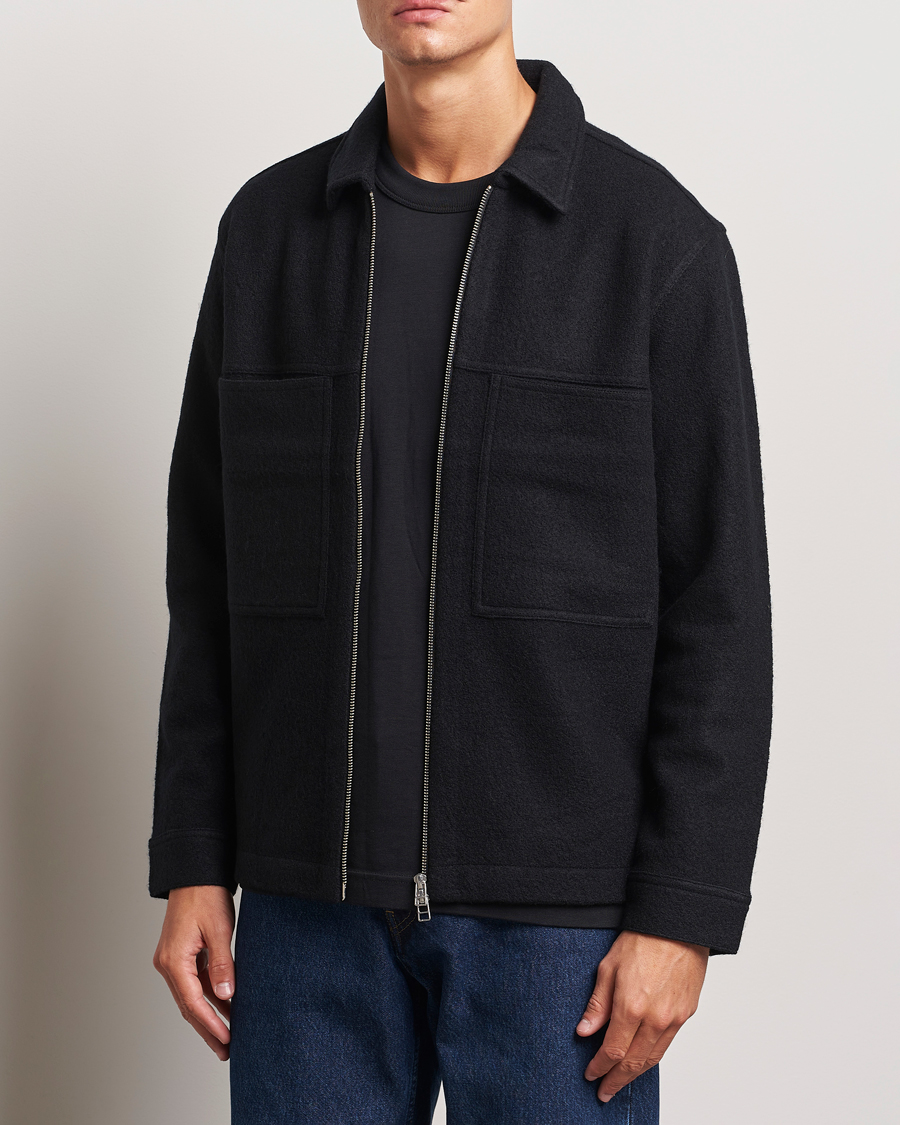 Herren | Pullover | NN07 | Isak Boiled Wool Full Zip Black