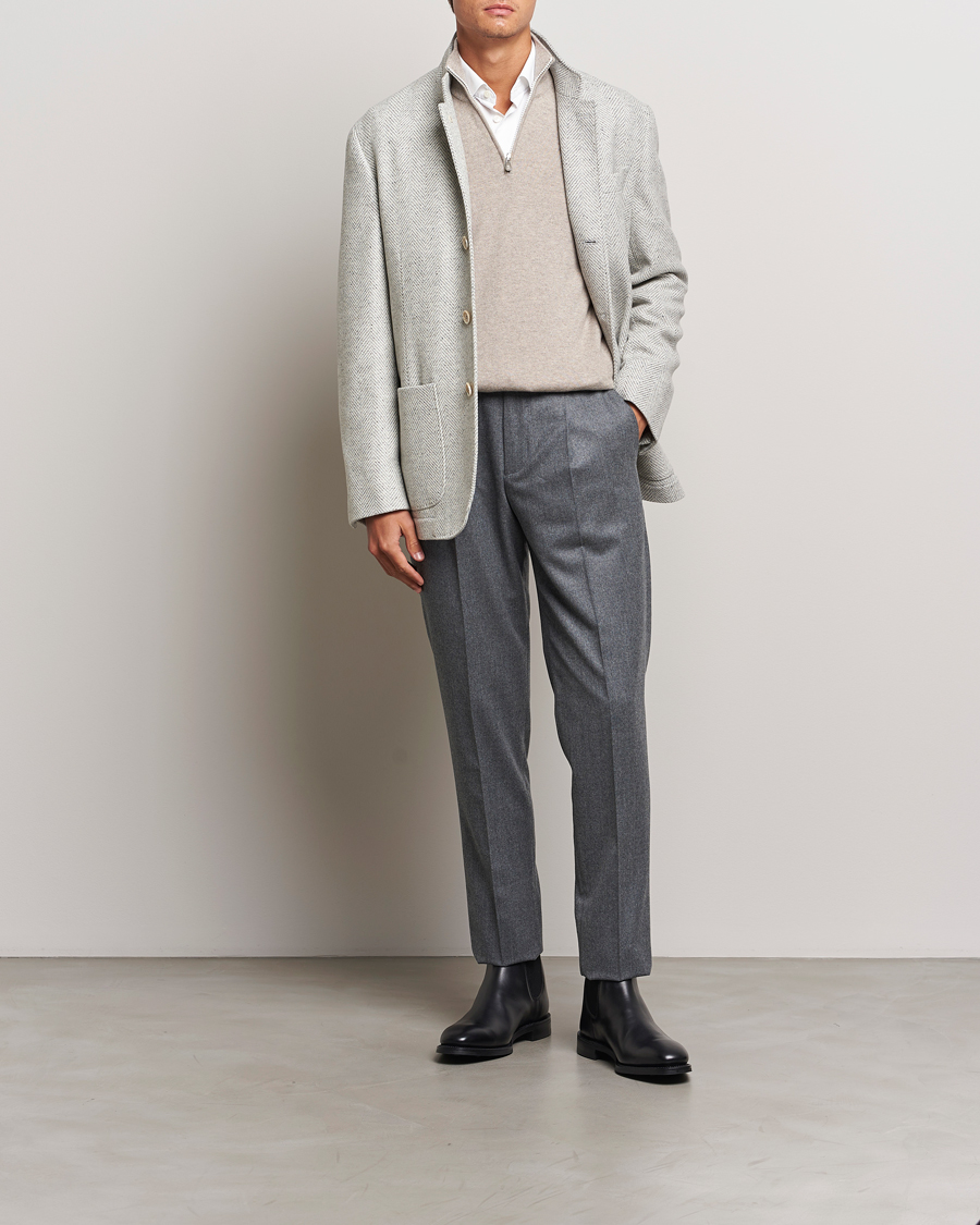 Herren | Hosen | Brunello Cucinelli | Slim Fit Pleated Flannel Trousers Grey Melange