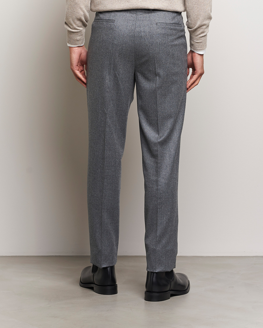 Herren | Hosen | Brunello Cucinelli | Slim Fit Pleated Flannel Trousers Grey Melange