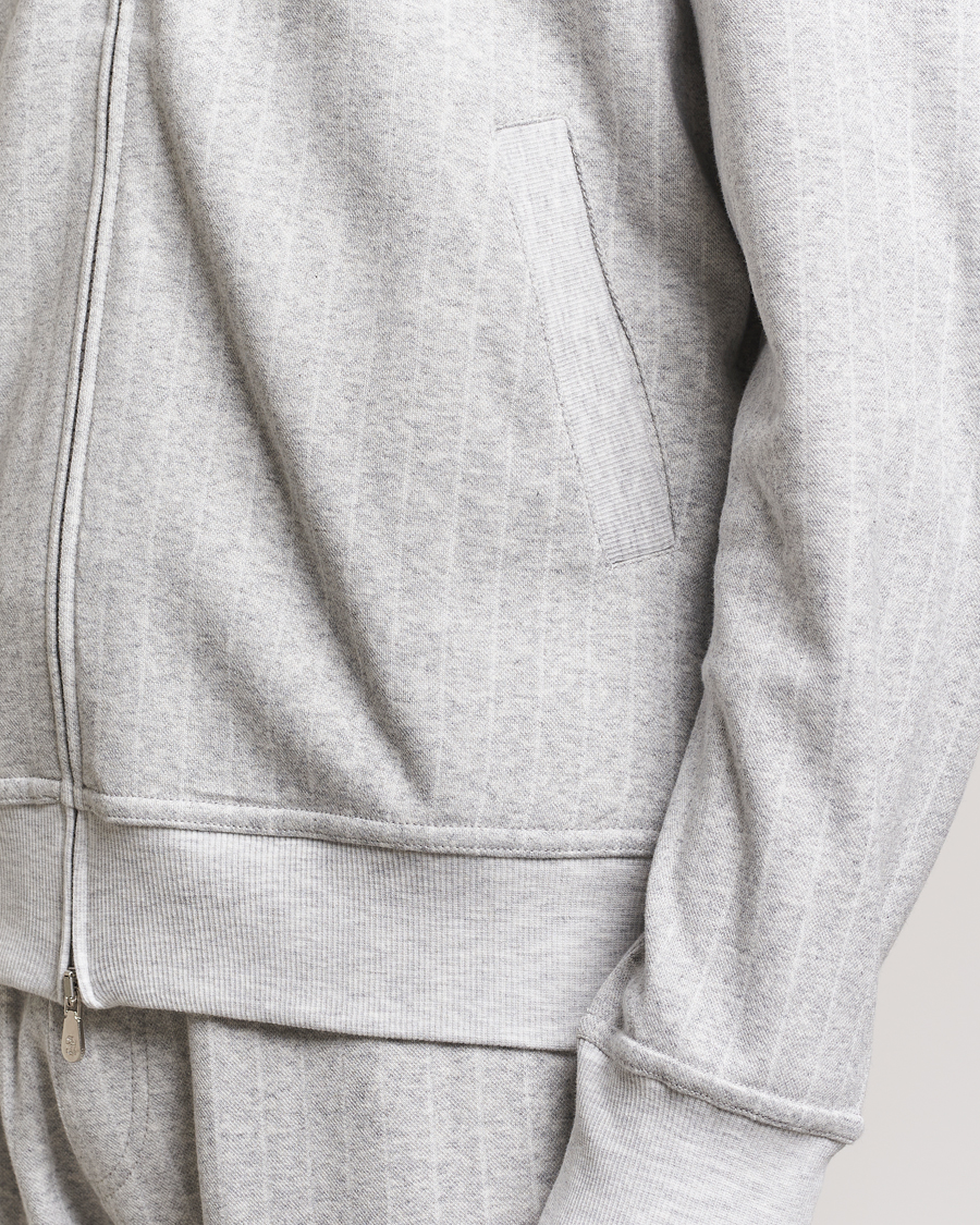 Herren | Pullover | Brunello Cucinelli | Soft Pinstripe Full Zip Sweater Pearl Grey