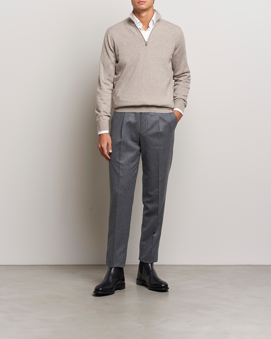 Herren | Pullover | Brunello Cucinelli | 2 Ply Cashmere Half Zip Beige