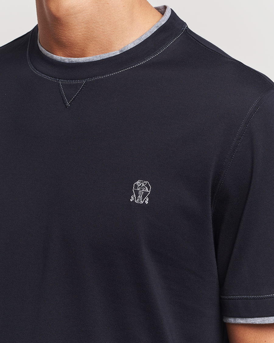 Herren | T-Shirts | Brunello Cucinelli | Short Sleeve Logo T-Shirt Navy