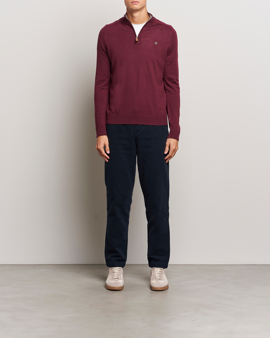 Herren | Pullover | Morris | John Merino Half Zip Wine Red