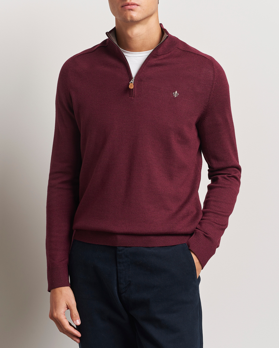 Herren | Pullover | Morris | John Merino Half Zip Wine Red