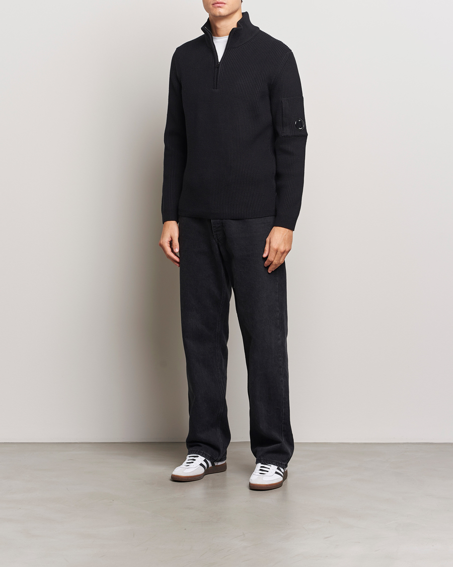 Herren | Pullover | C.P. Company | Full Rib Knitted Cotton Half Zip Black