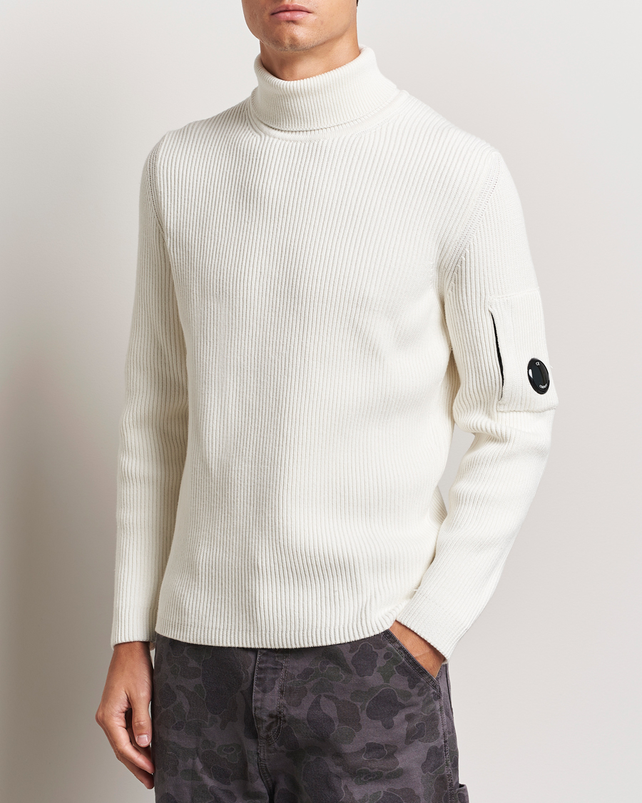 C.P. Company Full Rib Knitted Cotton Rollneck Off White
