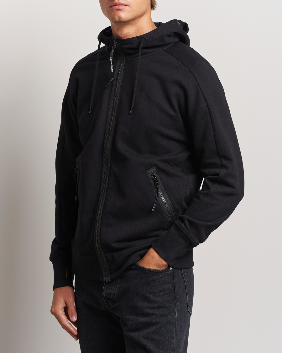 Herren | Pullover | C.P. Company | Diagonal Raised Fleece Full Zip Goggle Hoodie Black