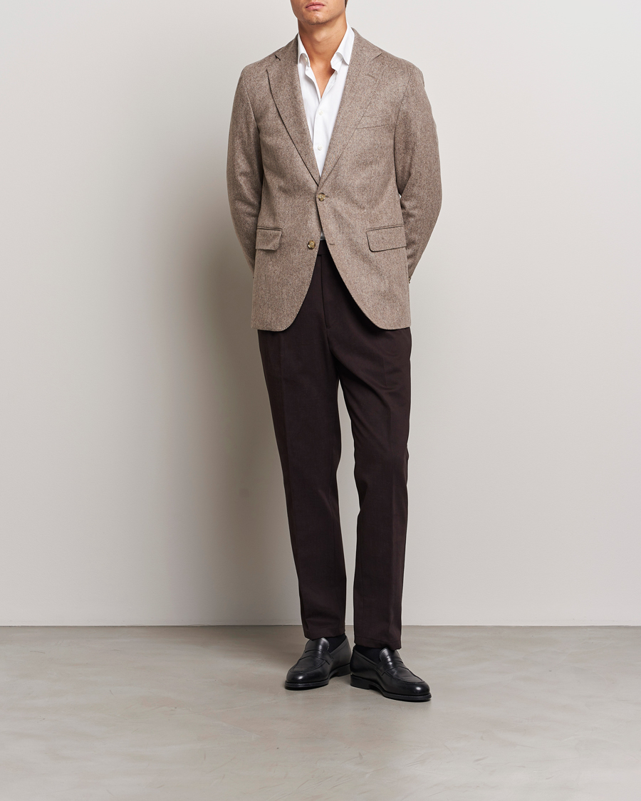 Herren | Sakkos | Oscar Jacobson | Fogerty Herringbone Wool Blazer Beige