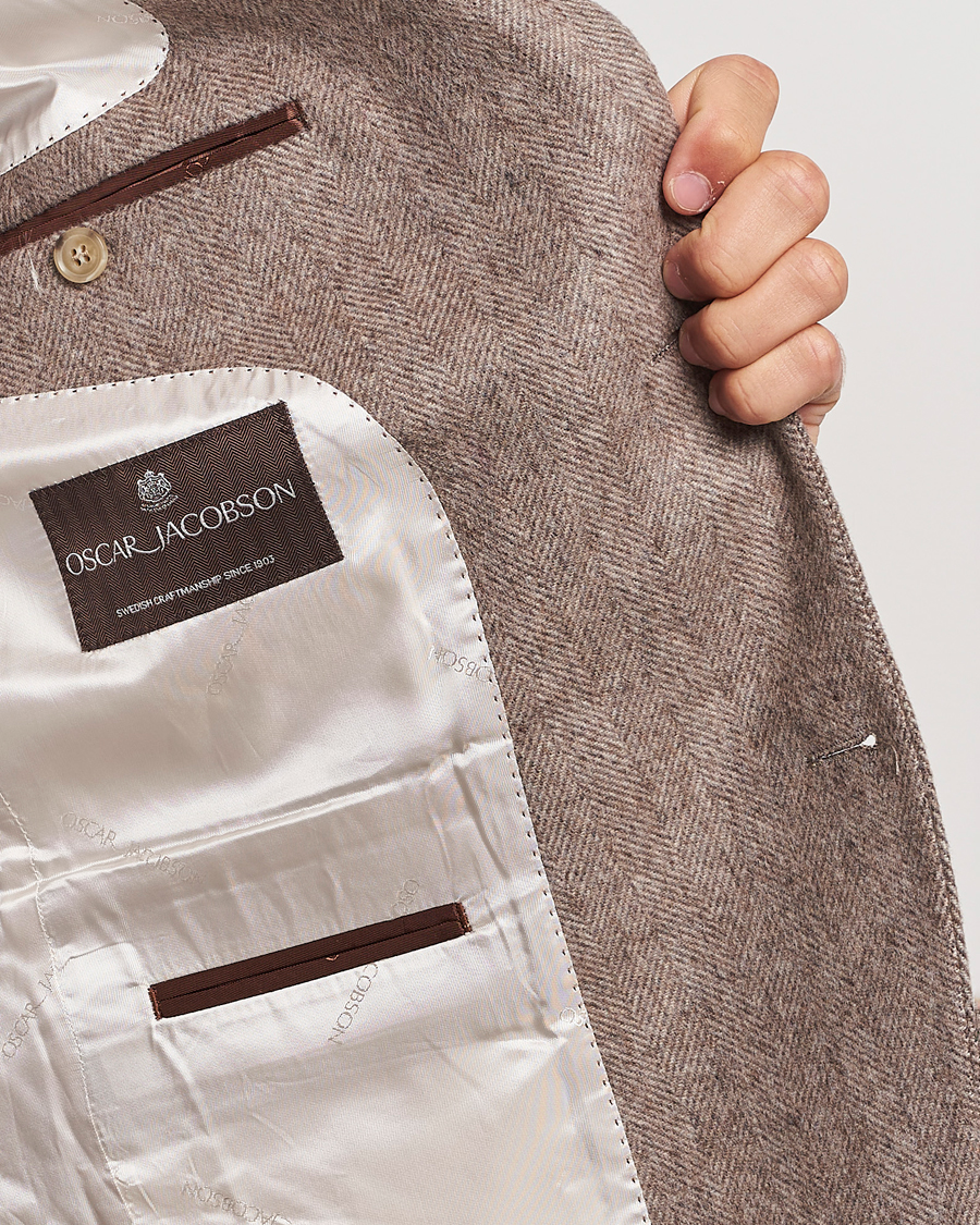 Herren | Sakkos | Oscar Jacobson | Fogerty Herringbone Wool Blazer Beige