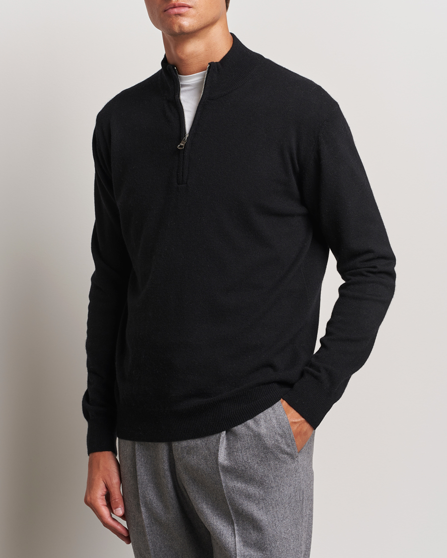 Herren | Pullover | Oscar Jacobson | Patton Wool/Cashmere Half Zip Black