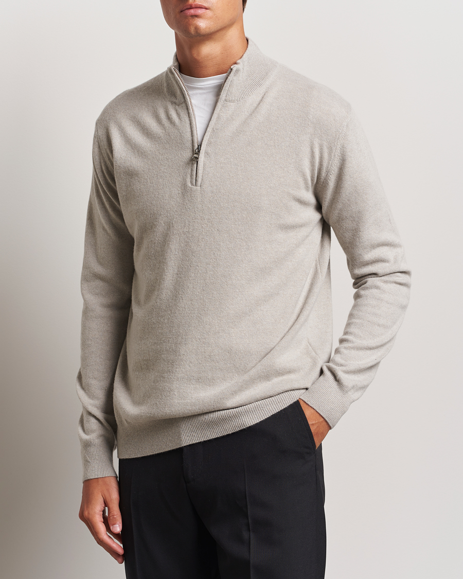 Herren | Pullover | Oscar Jacobson | Patton Wool/Cashmere Half Zip Light Beige