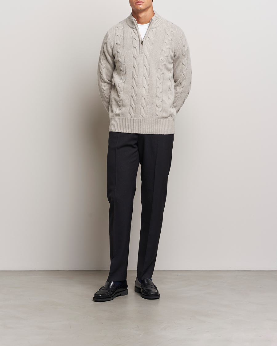 Herren | Pullover | Oscar Jacobson | Reine Heavy Cable Knitted Half Zip Beige