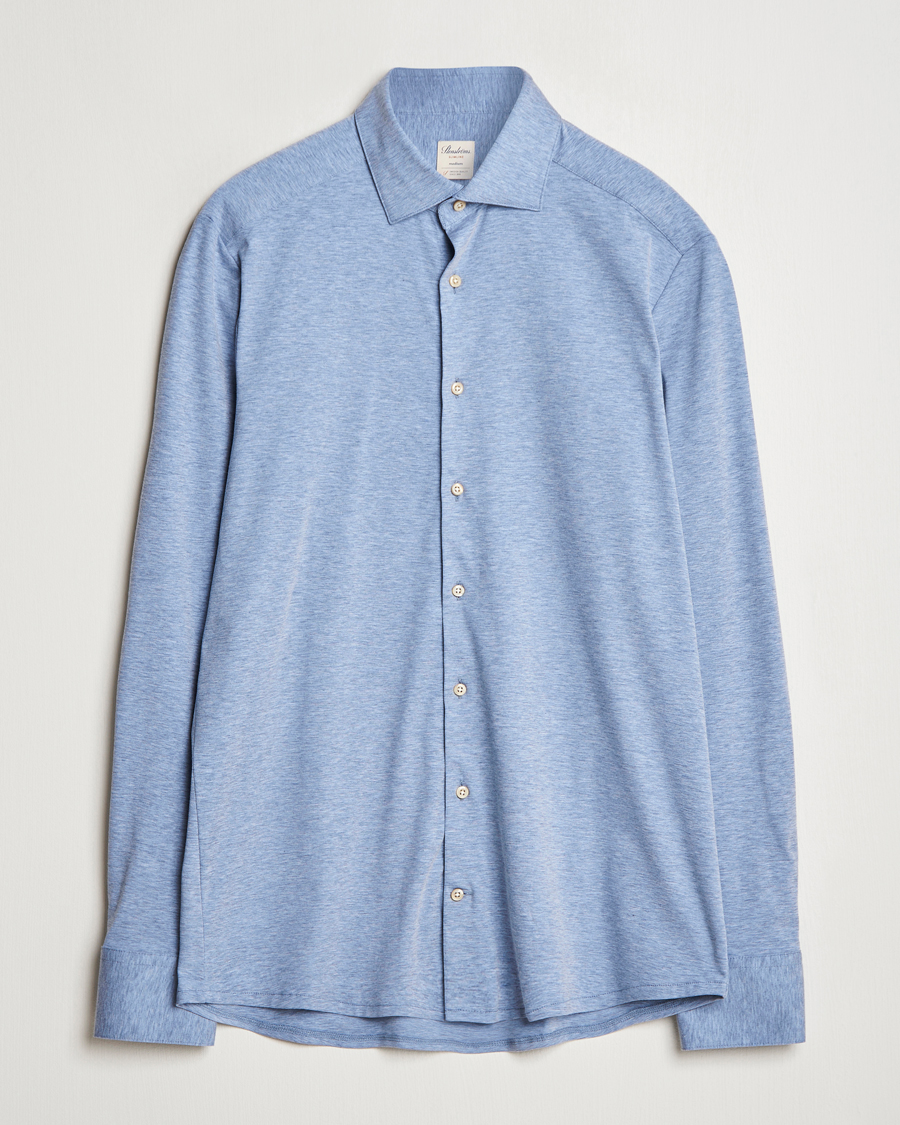 Herren | Hemden | Stenströms | Slimline 4-Way Stretch Jersey Shirt Blue