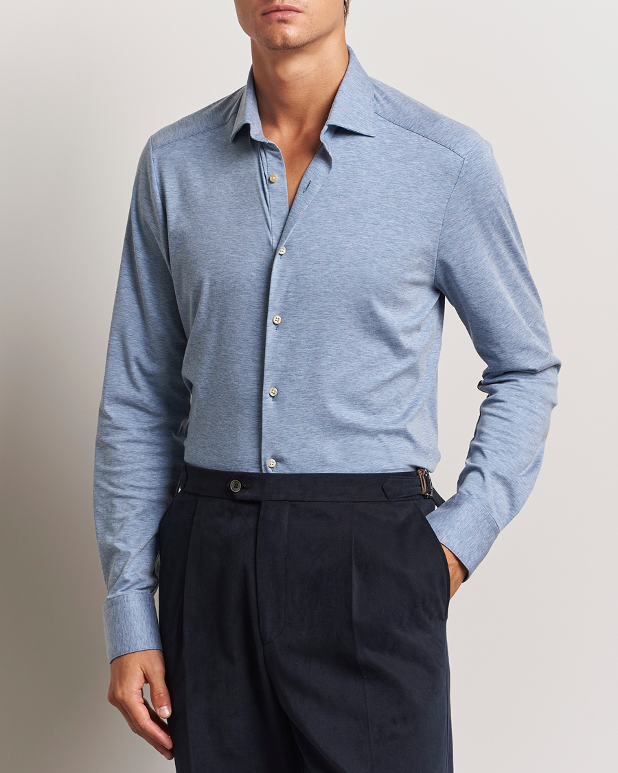 Herren | Hemden | Stenströms | Slimline 4-Way Stretch Jersey Shirt Blue