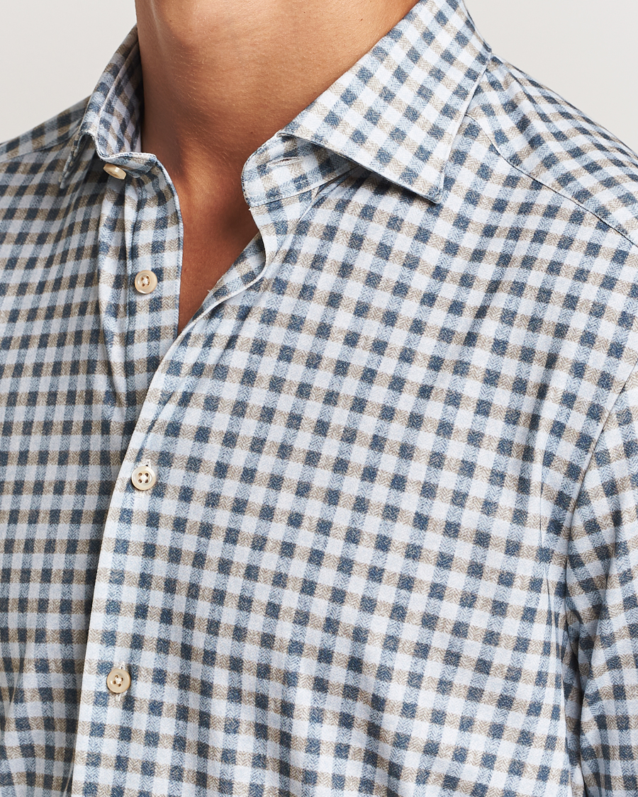 Herren | Hemden | Stenströms | Slimline 4-Way Stretch Checked Shirt Blue