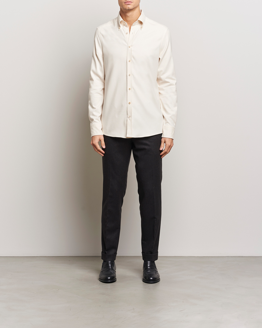Herren | Hemden | Stenströms | Slimline Flannel Shirt Beige
