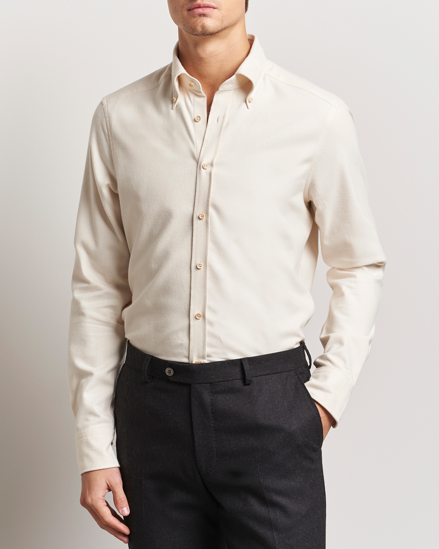 Herren | Hemden | Stenströms | Slimline Flannel Shirt Beige