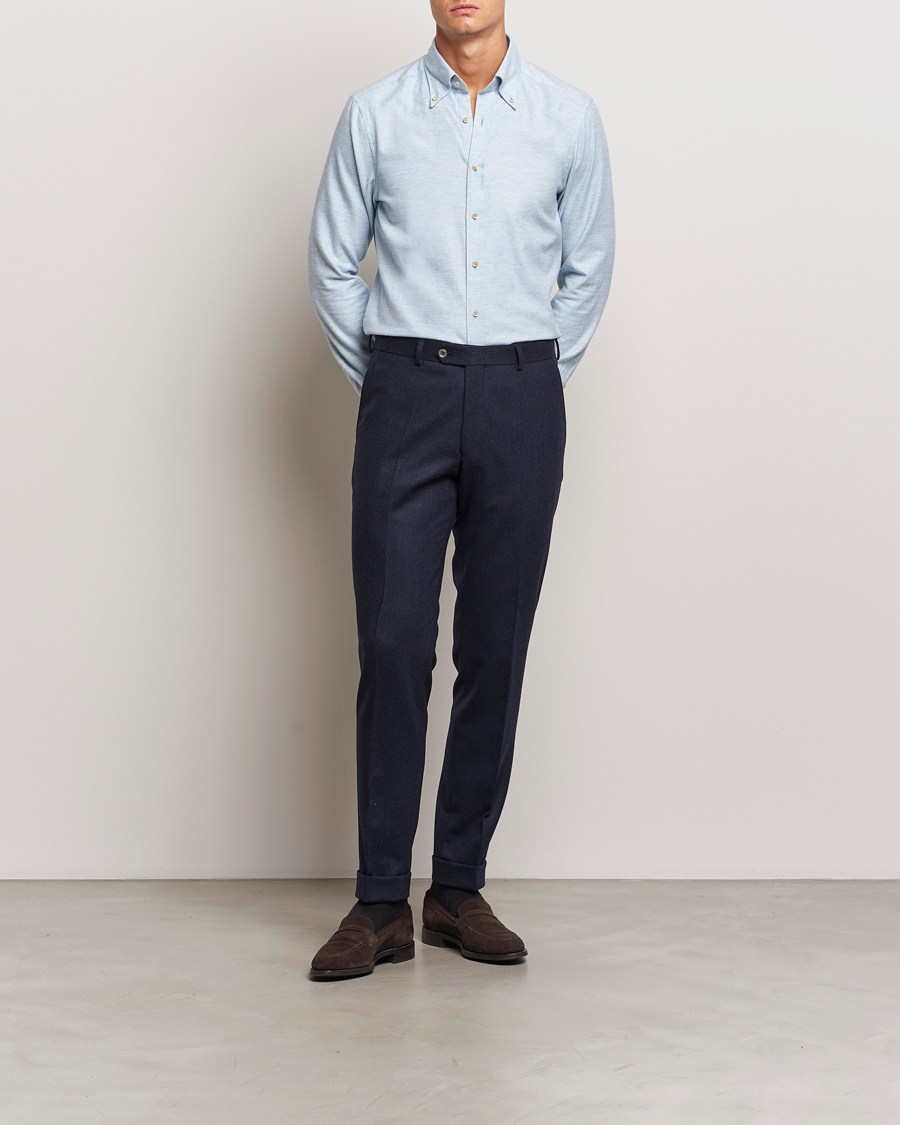 Herren | Hemden | Stenströms | Slimline Flannel Shirt Light Blue