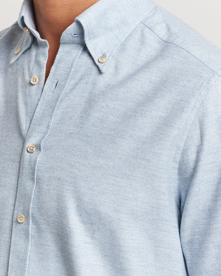 Herren | Hemden | Stenströms | Slimline Flannel Shirt Light Blue
