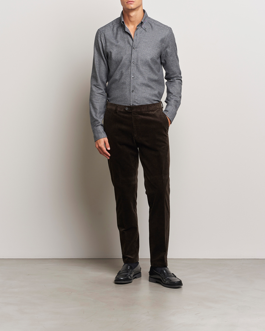 Herren | Hemden | Stenströms | Slimline Flannel Shirt Dark Grey