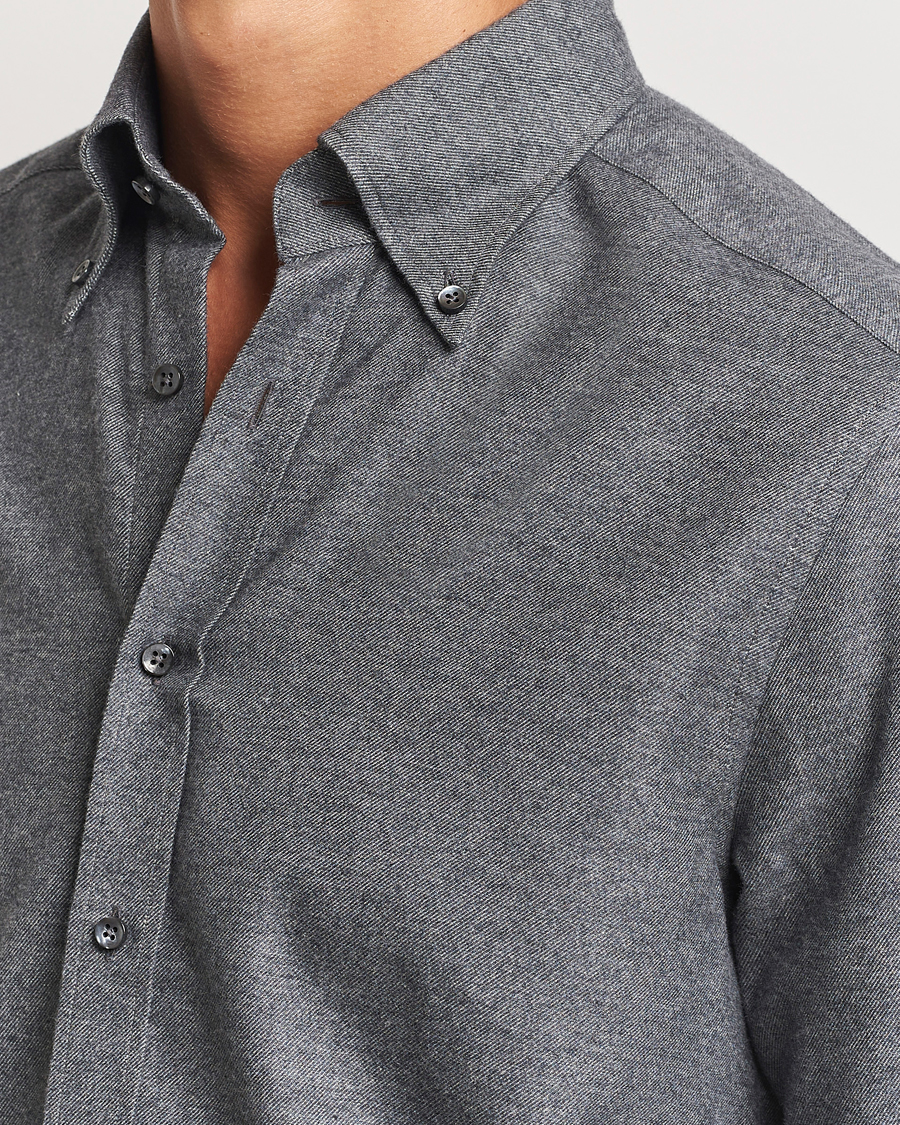 Herren | Hemden | Stenströms | Slimline Flannel Shirt Dark Grey