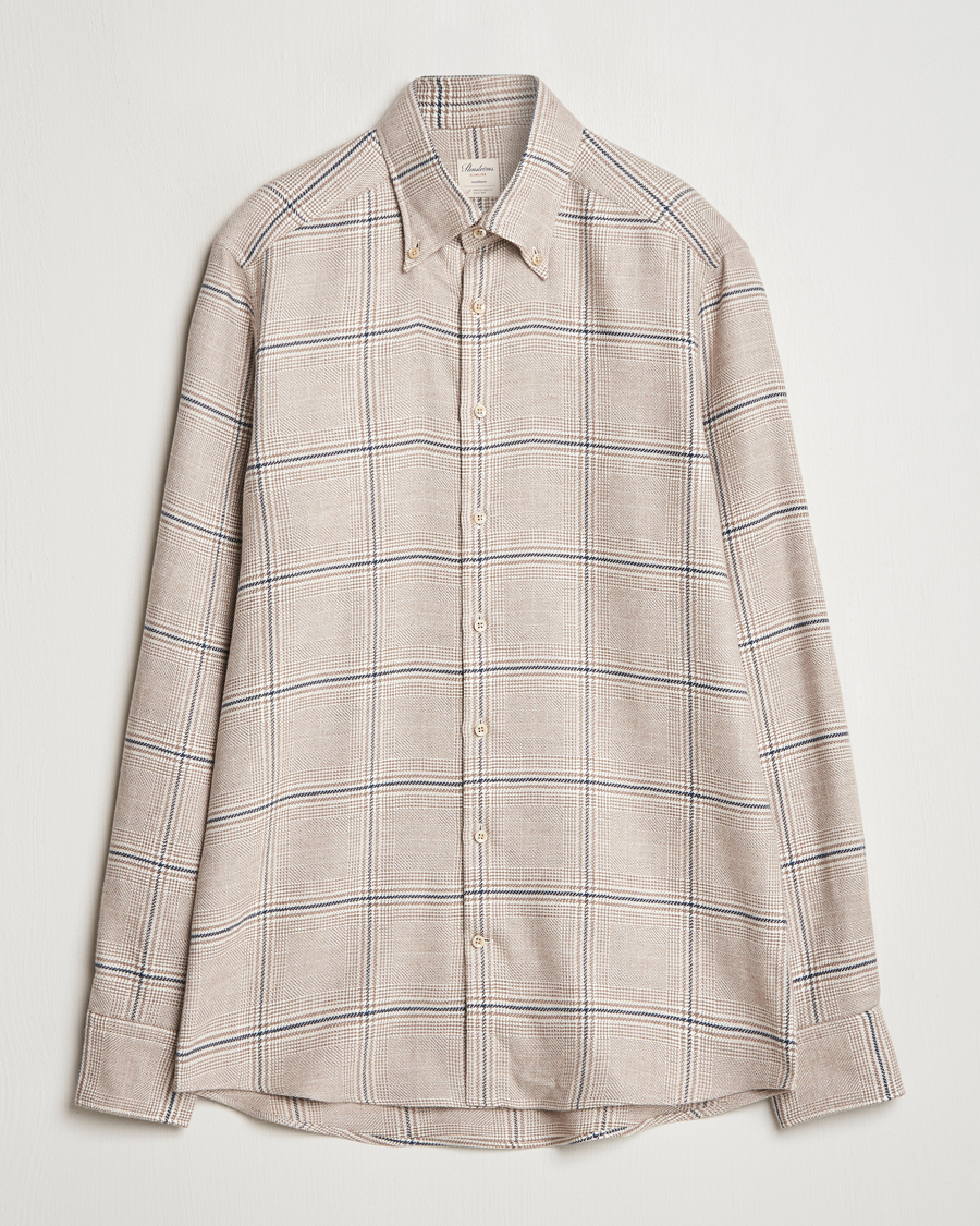 Herren | Hemden | Stenströms | Slimline Flannel Overcheck Shirt Light Brown