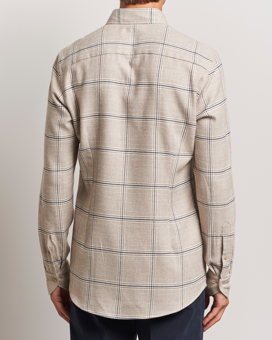 Herren | Hemden | Stenströms | Slimline Flannel Overcheck Shirt Light Brown