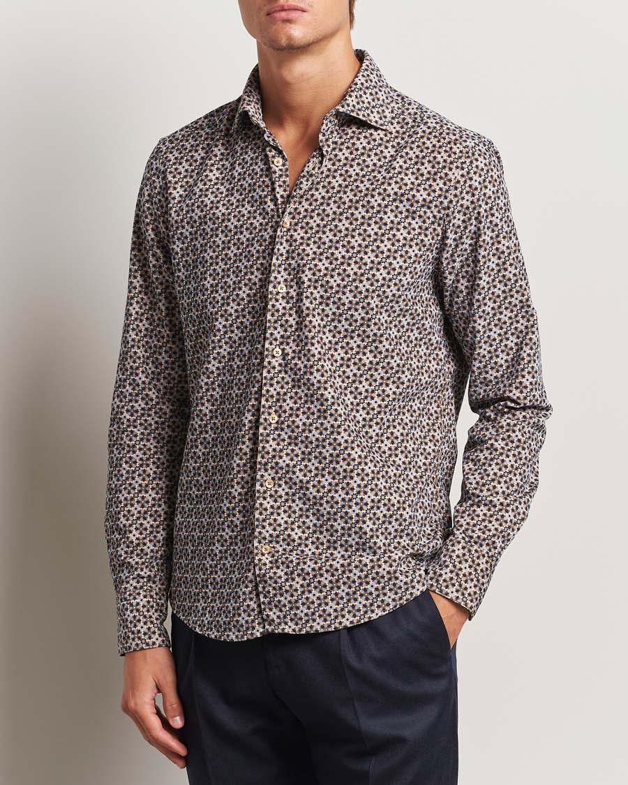 Herren | Hemden | Stenströms | Slimline Printed Cord Shirt Brown