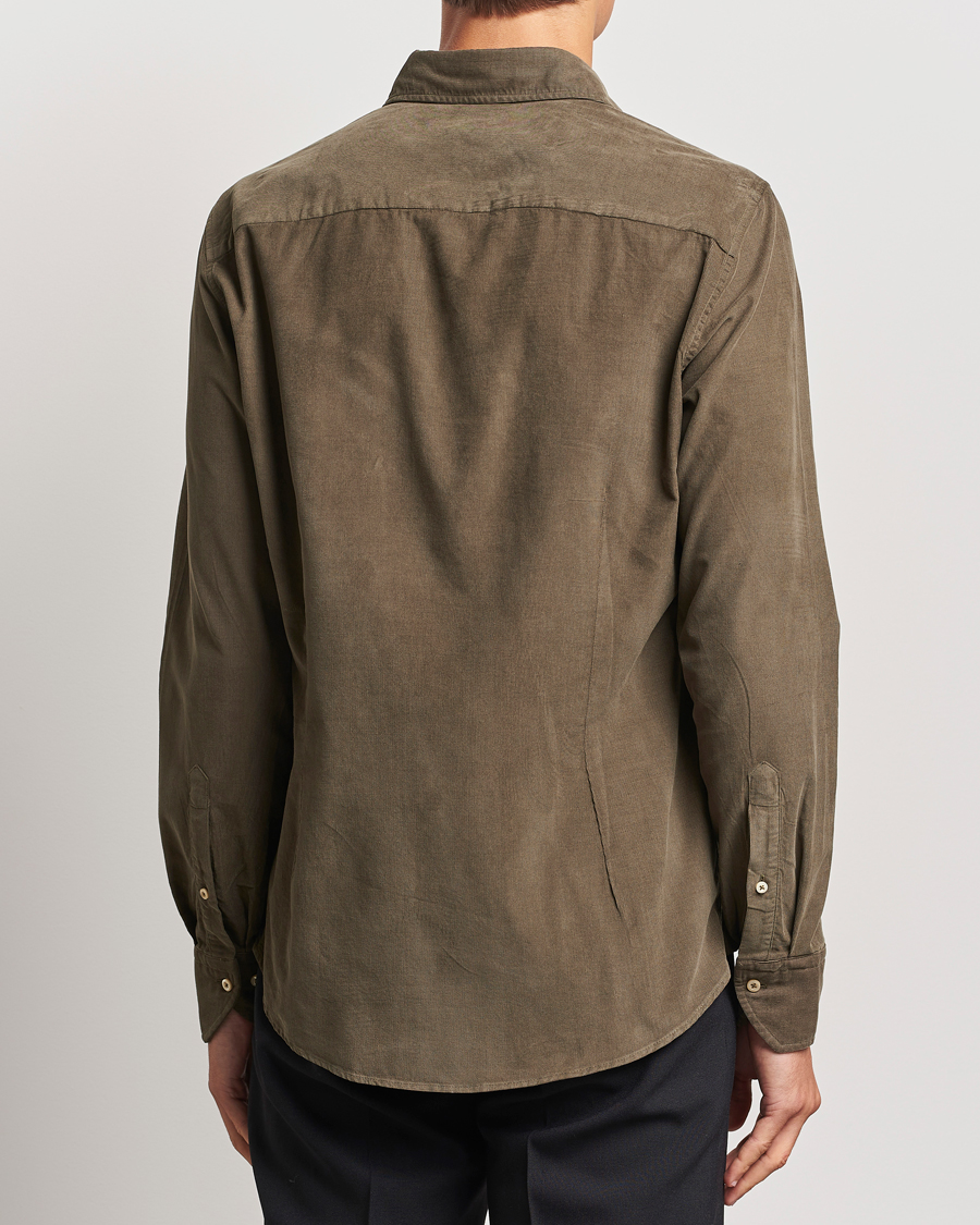 Herren | Hemden | Stenströms | Slimline Cut Away Cord Shirt Dark Green
