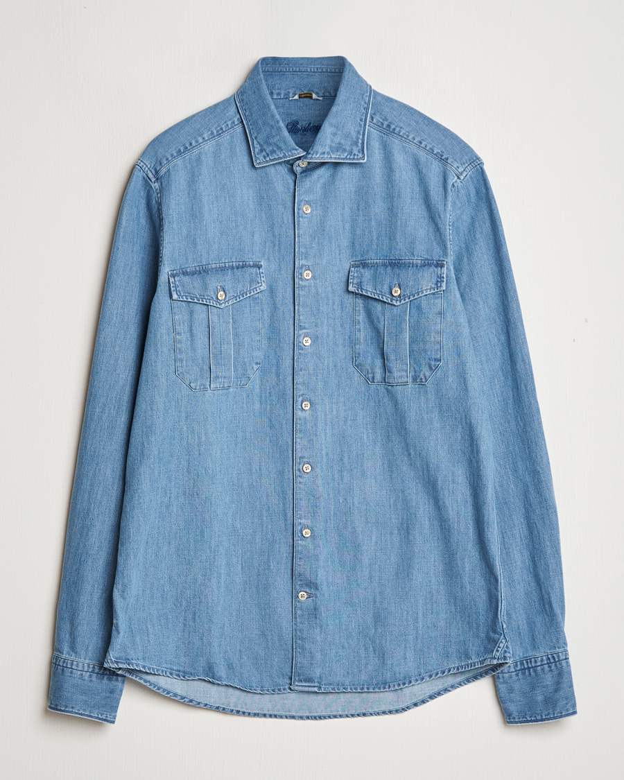 Herren | Hemden | Stenströms | Slimline Double Pocket Denim Shirt Blue