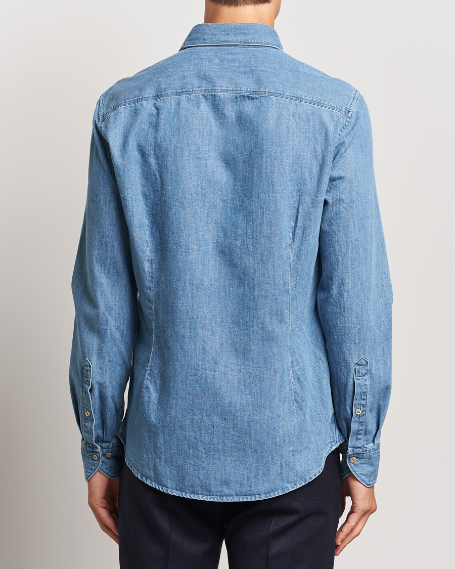 Herren | Hemden | Stenströms | Slimline Double Pocket Denim Shirt Blue