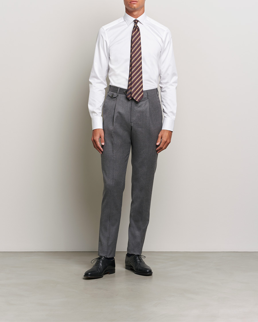 Herren | Hemden | Stenströms | Slimline Cut Away Contrast Button Shirt White/Brown