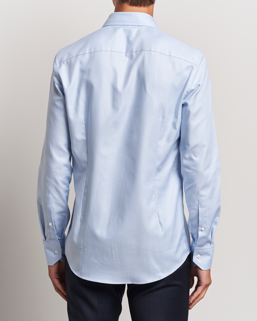 Herren | Hemden | Stenströms | Slimline Houndstooth Cut Away Shirt Light Blue