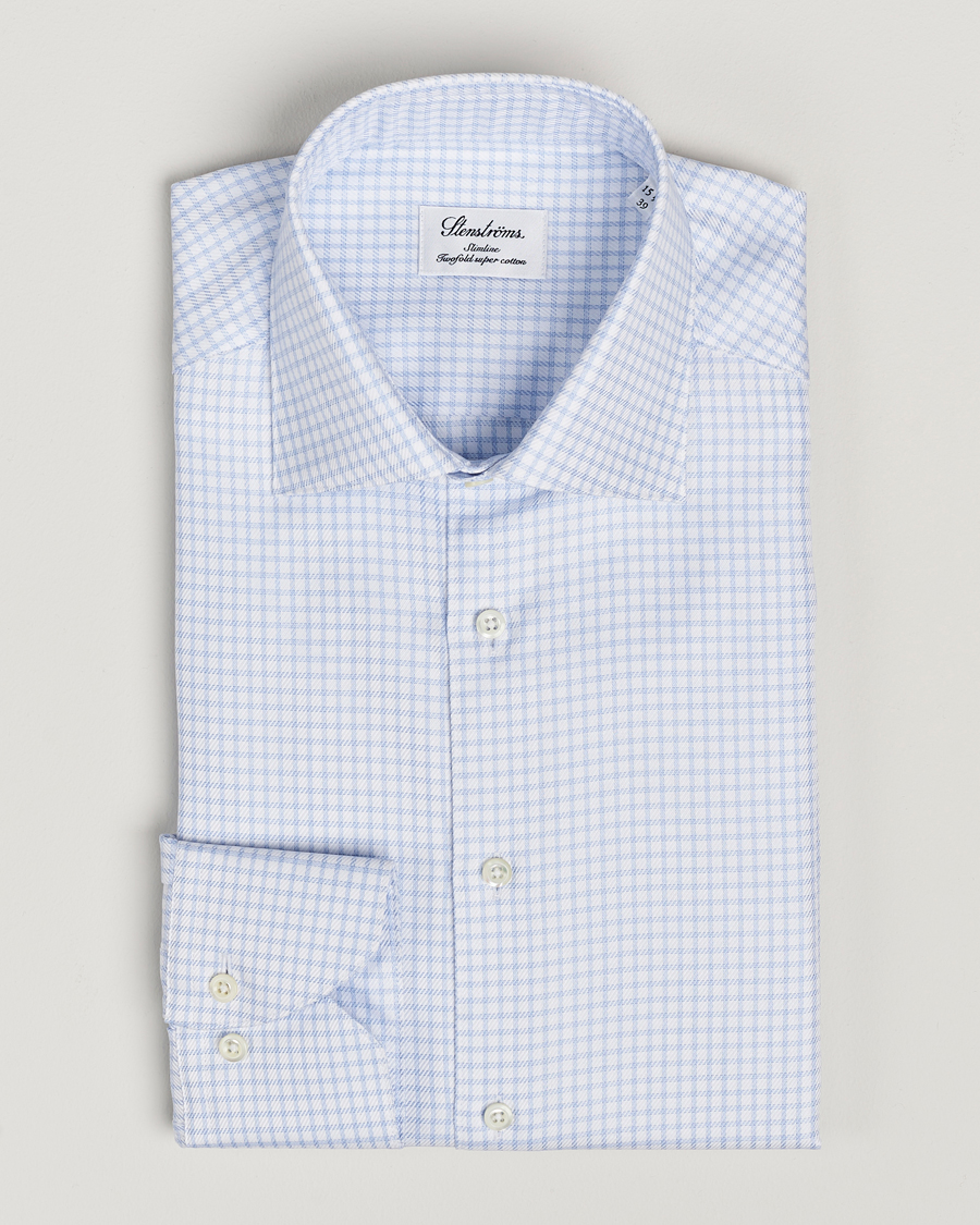 Herren | Hemden | Stenströms | Slimline Mini Check Twill Shirt White/Blue