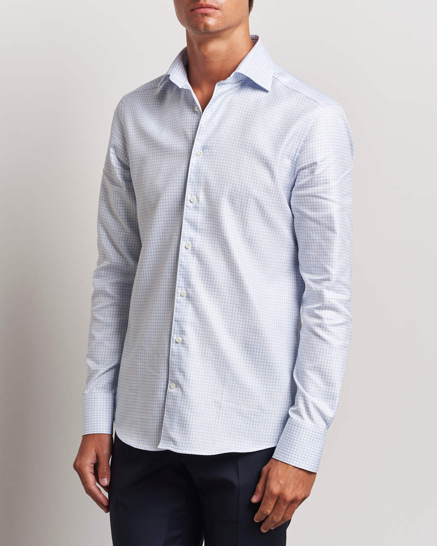 Herren | Hemden | Stenströms | Slimline Mini Check Twill Shirt White/Blue