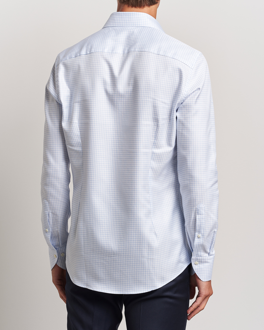 Herren | Hemden | Stenströms | Slimline Mini Check Twill Shirt White/Blue