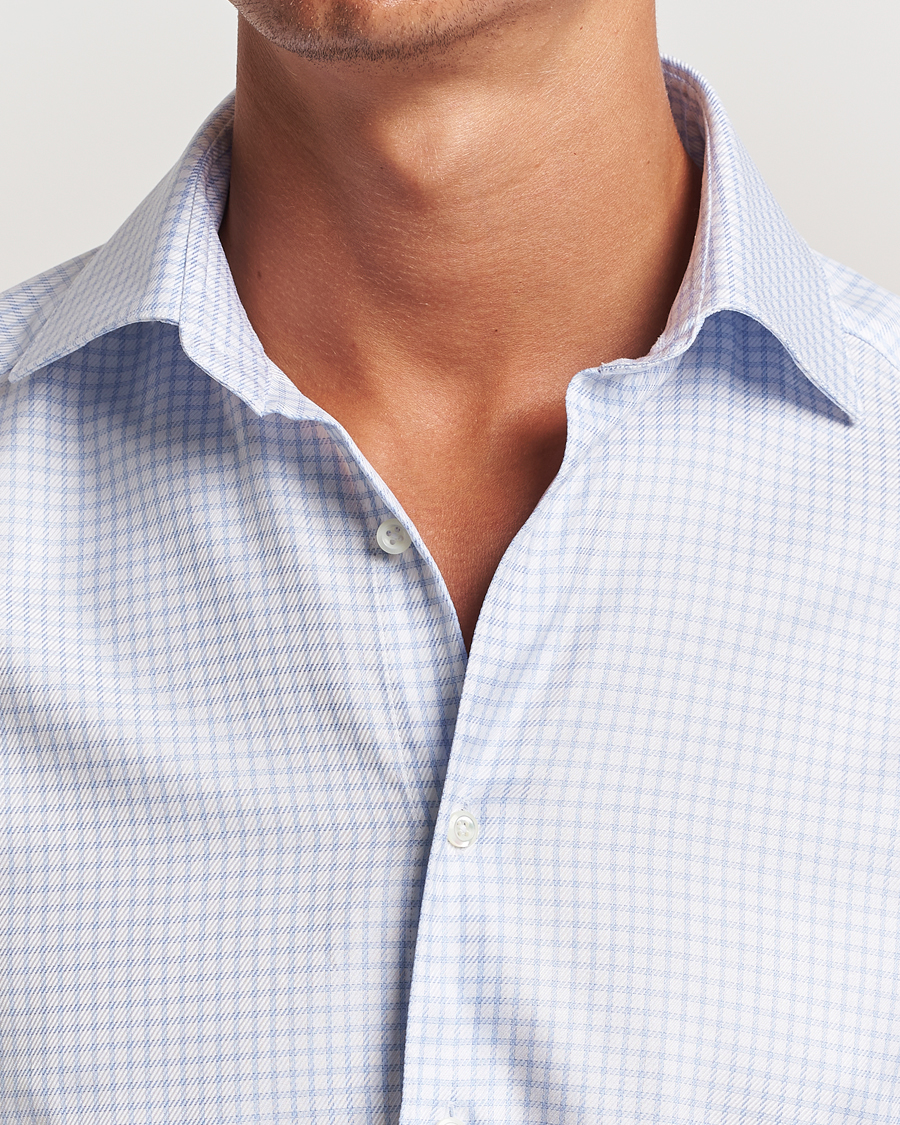 Herren | Hemden | Stenströms | Slimline Mini Check Twill Shirt White/Blue