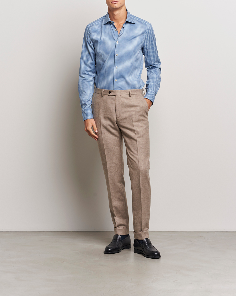 Herren | Hemden | Stenströms | Slimline Melange Check Cut Away Shirt Blue