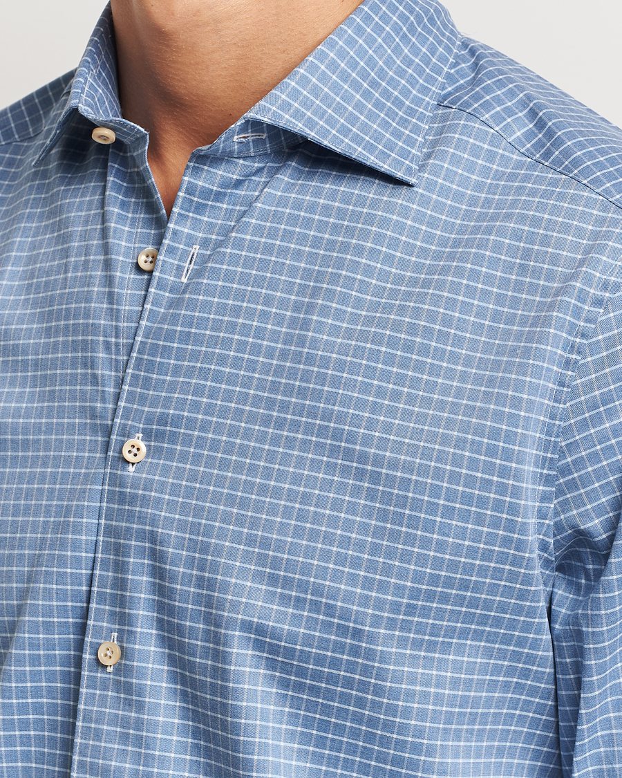 Herren | Hemden | Stenströms | Slimline Melange Check Cut Away Shirt Blue
