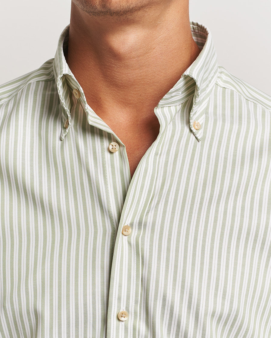 Herren | Hemden | Stenströms | Slimline Vintage Stripe Oxford Shirt Green