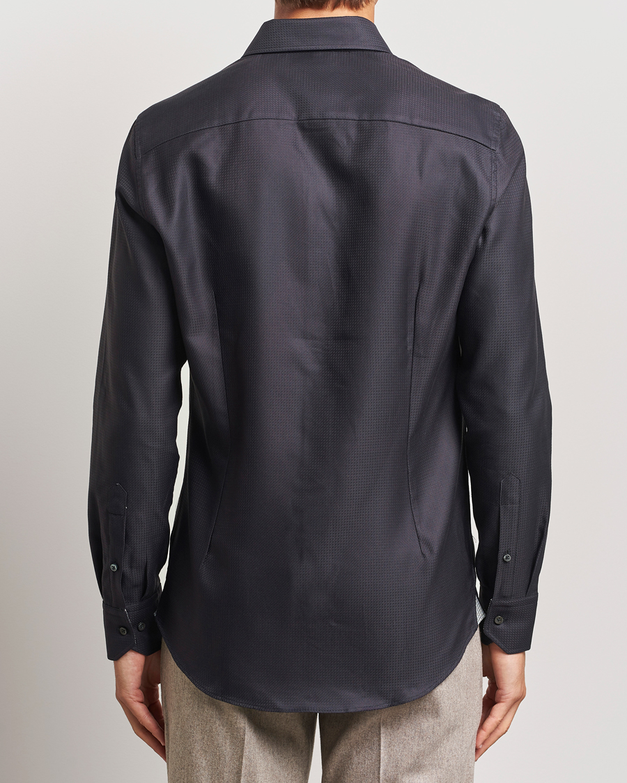 Herren | Hemden | Stenströms | Slimline Structure Contrast Cut Away Shirt Black