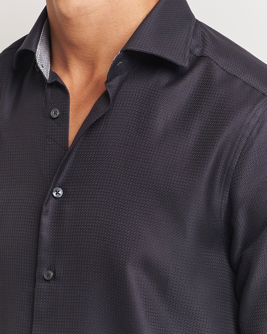 Herren | Hemden | Stenströms | Slimline Structure Contrast Cut Away Shirt Black