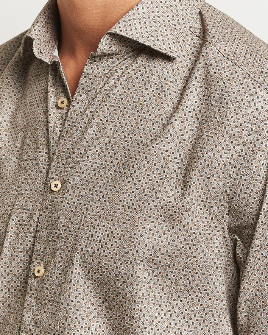 Herren | Hemden | Stenströms | Slimline Brushed Printed Cut Away Shirt Beige