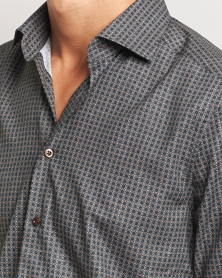 Herren | Hemden | Stenströms | Slimline Brushed Printed Cut Away Shirt Black