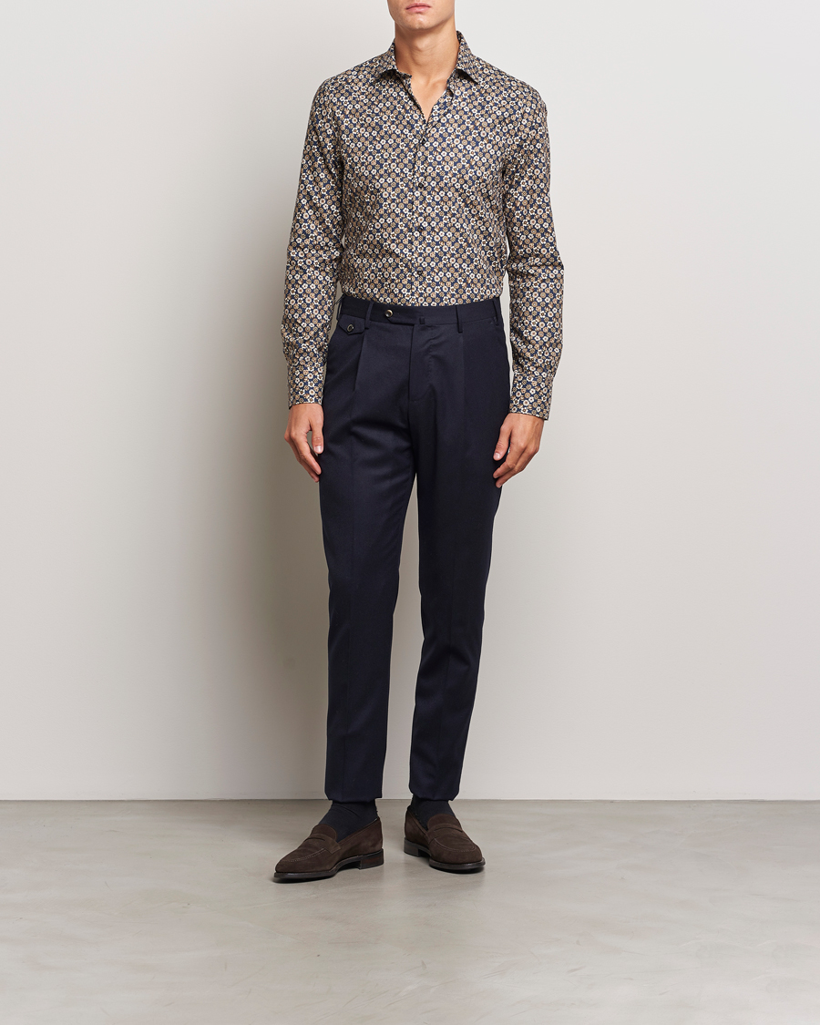 Herren | Hemden | Stenströms | Slimline Printed Cut Away Shirt Blue